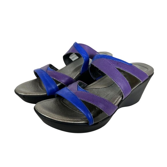 Naot Siren Comfort Wedge Sandals  EU 37 / US 6  Purple Blue & Black Leather - Picture 11 of 13